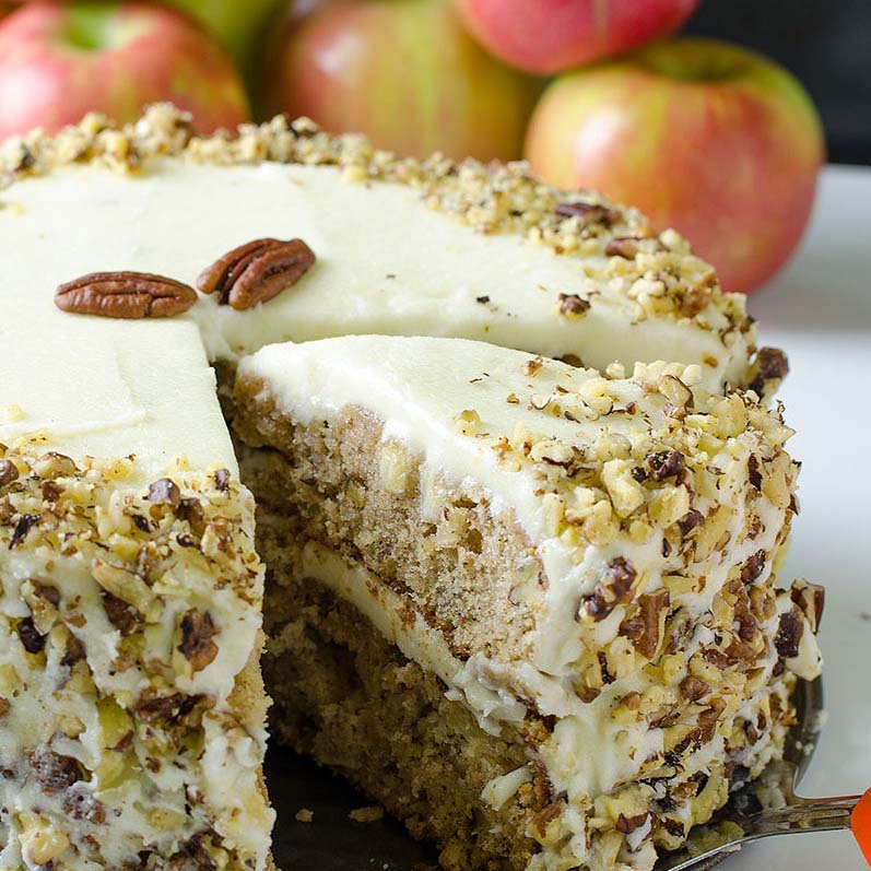 Apple Pecan Cake with Cinnamon Frosting