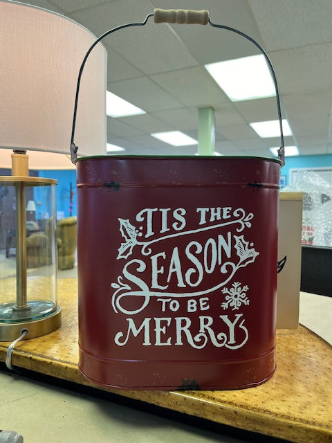 "Tis the Season" Distressed Oval Metal Bucket